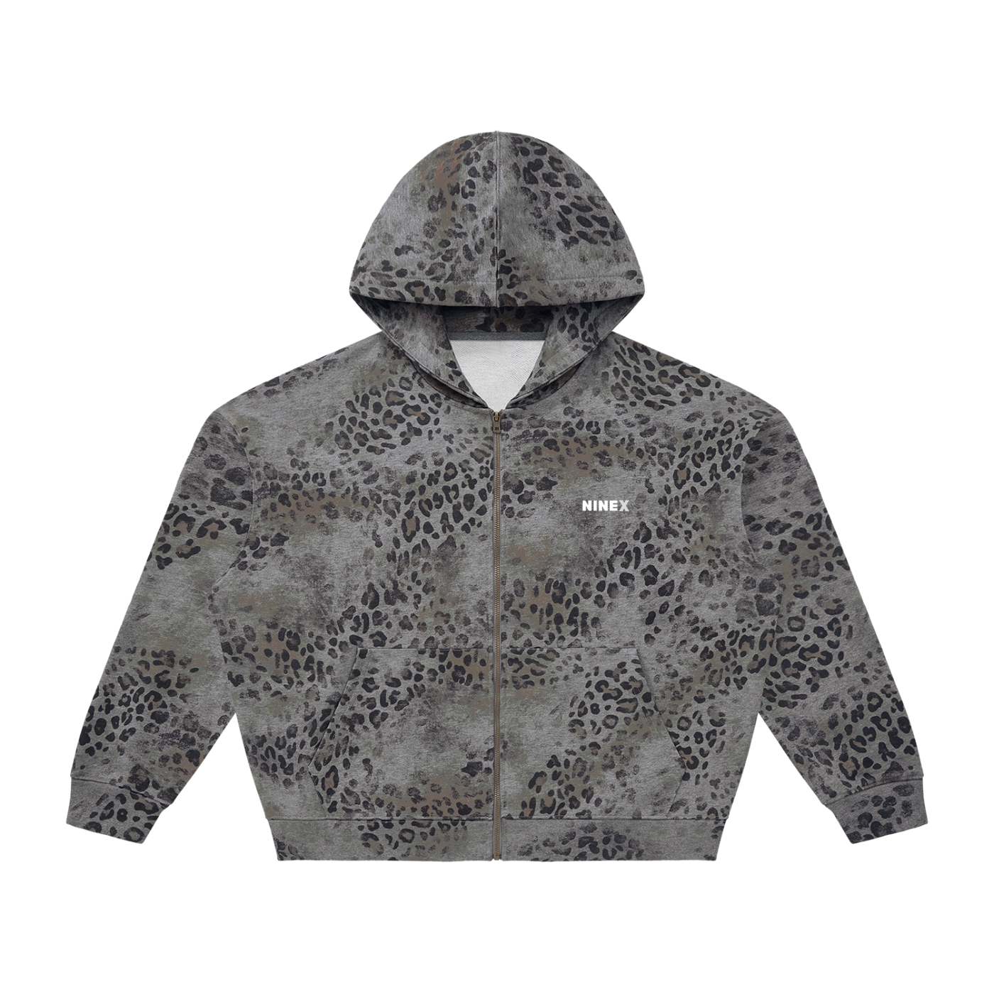 Unisex Vintage Wash Leopard Full Zip Hoodie