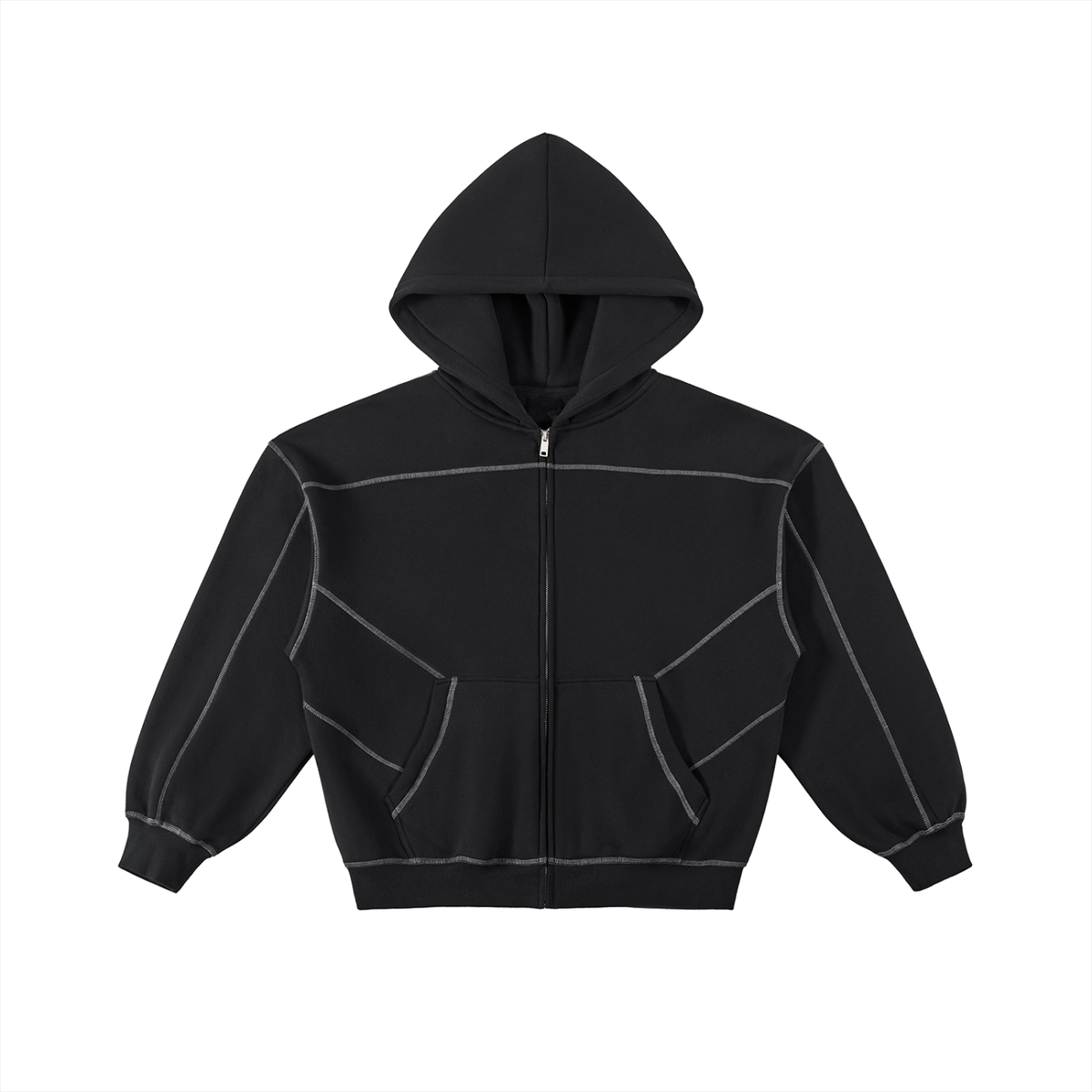 theredthread contrast zipknithoodiewh×bk Contrast-Stitched Boxy Fleece Zip Hoodie